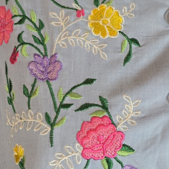 Grenada Blue Embroidered Cottagecore Granniecore Dress with Pockets Large - Picture 4 of 10